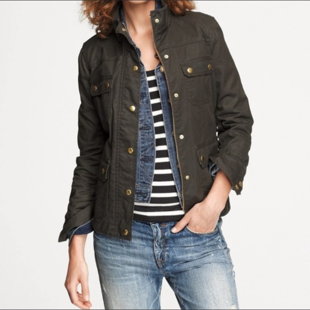 J. Crew Women's Gray Cotton Snap Button Military Boyfriend Field Jacket Small